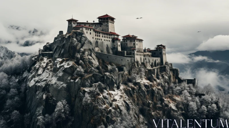 Majestic Castle on Rocky Hilltop AI Image