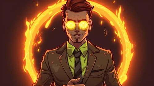 Man in Suit and Tie Digital Painting with Fire Ring