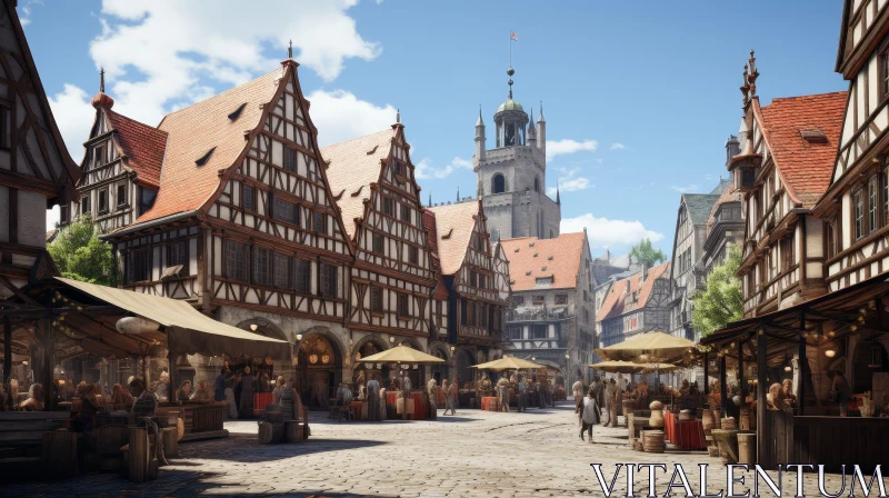 Medieval European Town Digital Painting AI Image
