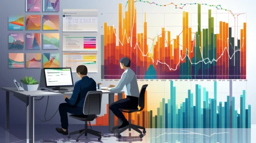 Modern Office Scene with Two Men and Data Analysis