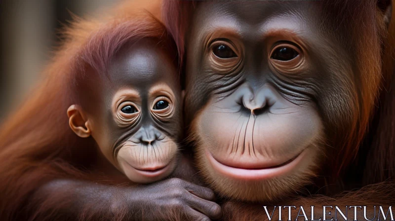 Orangutan Mother and Baby in Jungle - Heartwarming Wildlife Moment AI Image