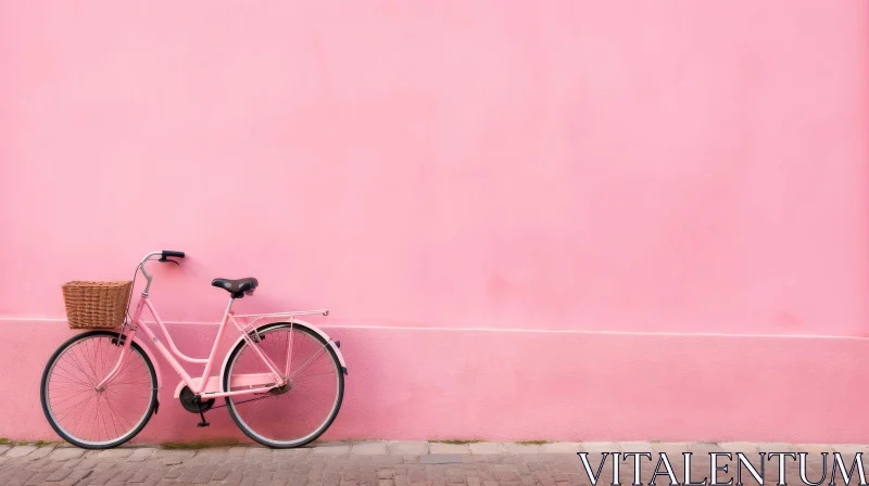 AI ART Pink Vintage Style Bicycle Against Pink Wall
