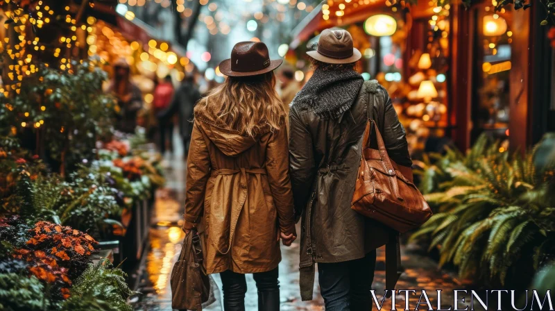 Rainy Street Walk: A Captivating Image of Love in the Rain AI Image