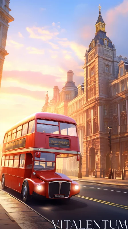 AI ART Red Double-Decker Bus in London Painting