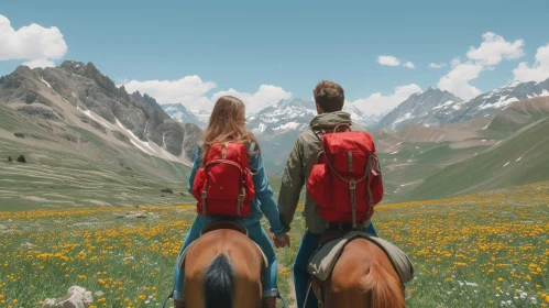Romantic Horseback Riding in Mountainous Landscape