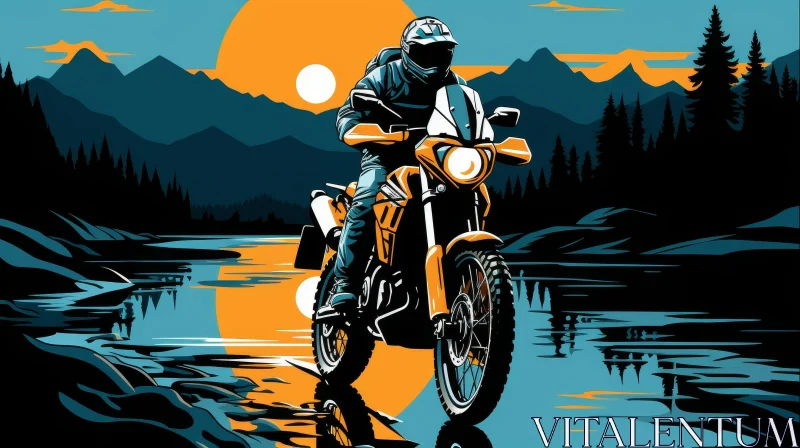 Scenic Motorcycle Ride at Sunset AI Image