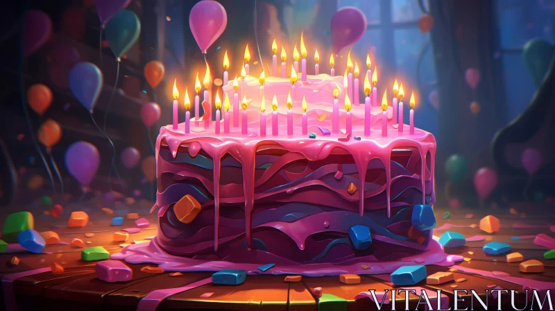 Birthday Cake Celebration Art AI Image