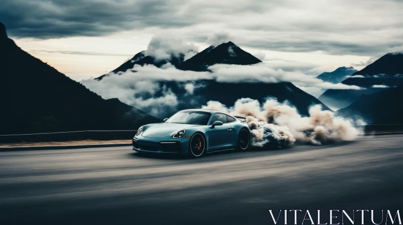 AI ART Blue Porsche 911 GT3 RS Speeding on Mountain Road