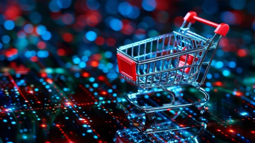 Captivating Conceptual Image of Shopping Cart on Colorful Background