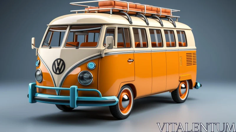 Classic Volkswagen Type 2 Illustration with Surfboard AI Image