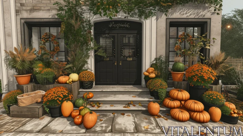 Enchanting Autumn Doorstep Decoration | Nature Photography AI Image