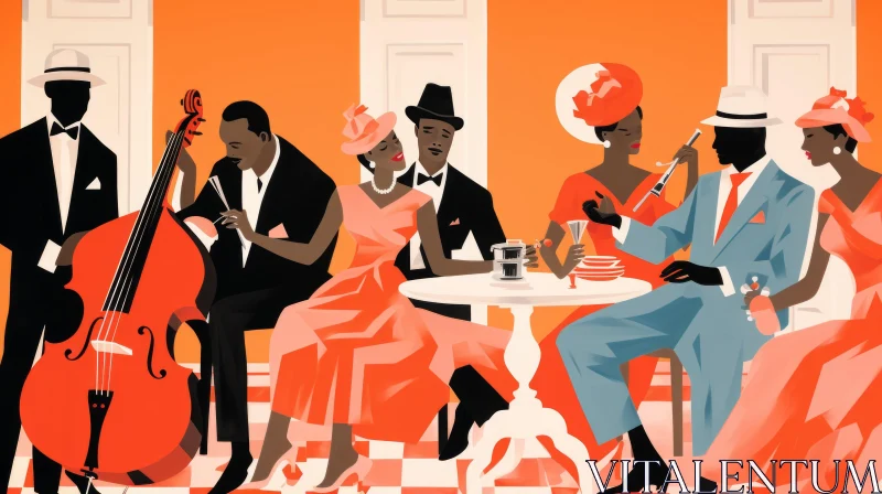 Jazz Era Illustration: Timeless Elegance in Light Orange and Black AI Image