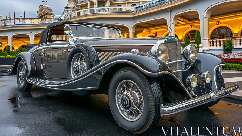 Luxurious Vintage Car Parked in Front of Hotel AI Image