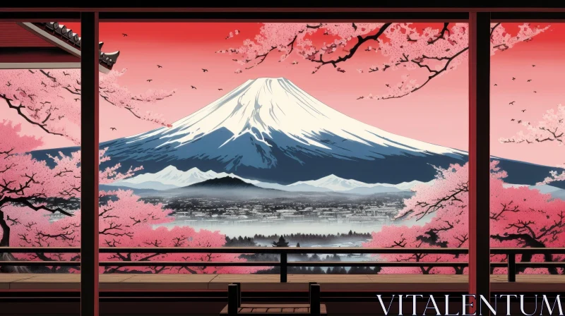 AI ART Mount Fuji Japan Landscape with Cherry Blossoms