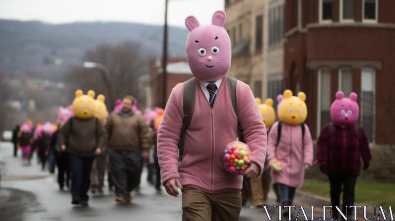 Pig Mask Parade: A Captivating Display of Street Activism AI Image