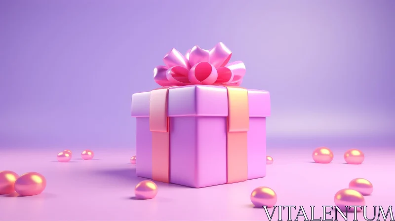 Pink Gift Box 3D Rendering with Pearls on Pink Background AI Image