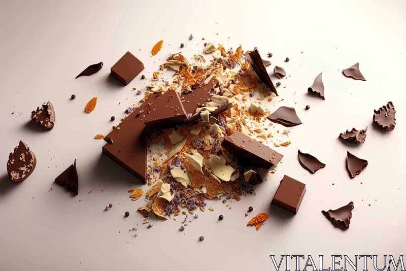 Scattered Chocolate Pieces with Realistic and Fantastical Elements AI Image