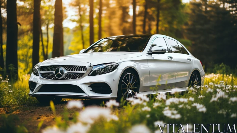 Silver Mercedes-Benz C-Class in Forest AI Image