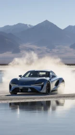 Speeding Silver Sports Car on Salt Flat