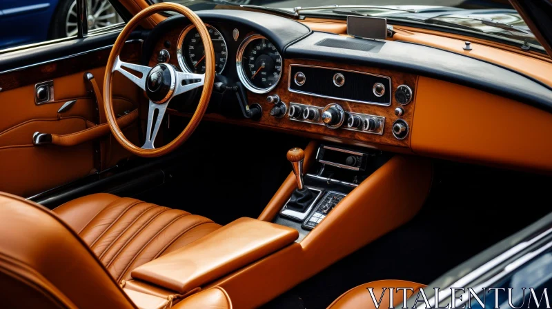Vintage Classic Car Interior - Exquisite Brown Leather Seats AI Image