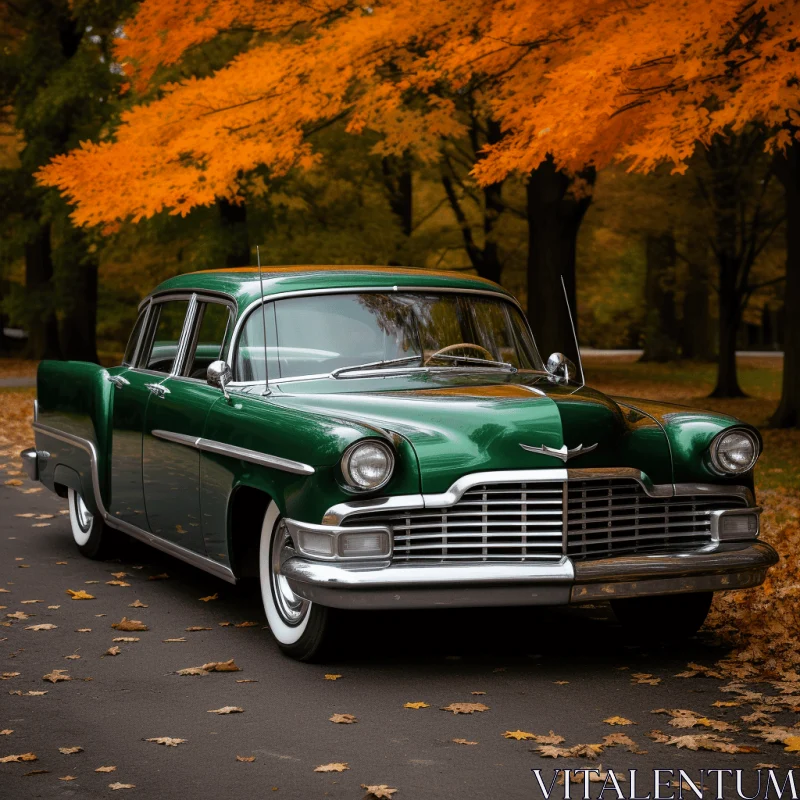 Vintage Classic Car Parked on the Street in Fall | Emerald and Amber AI Image