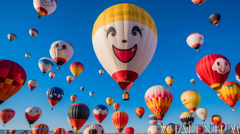 Whimsical Sky: Caricature Hot Air Balloons in Bright Colors AI Image