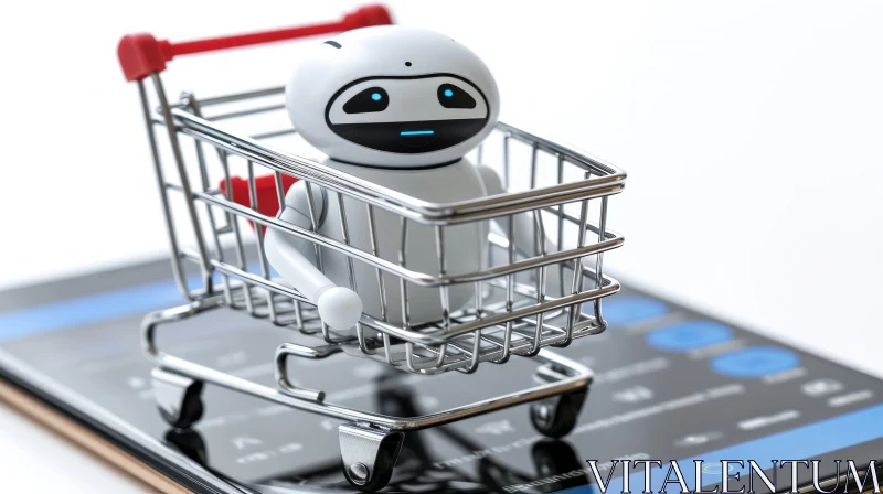 White Robot in Shopping Cart - Professional Image for E-commerce and Retail AI Image