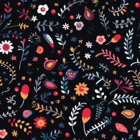 Bright Floral Pattern on Dark Background