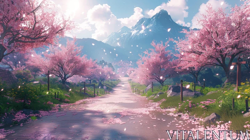 AI ART Cherry Blossom Landscape - Serene Nature Scene
