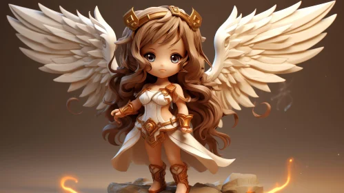 Chibi-Style Angel with Feathered Wings in Fantasy Illustration