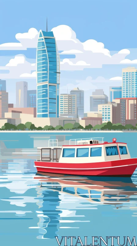 AI ART Cityscape with River Illustration