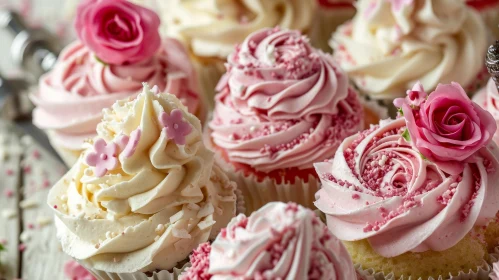 Delicious Cupcakes with Pink and White Frosting