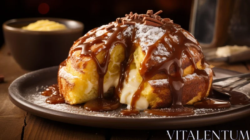Delicious Profiterole Dessert with Chocolate and Cream AI Image
