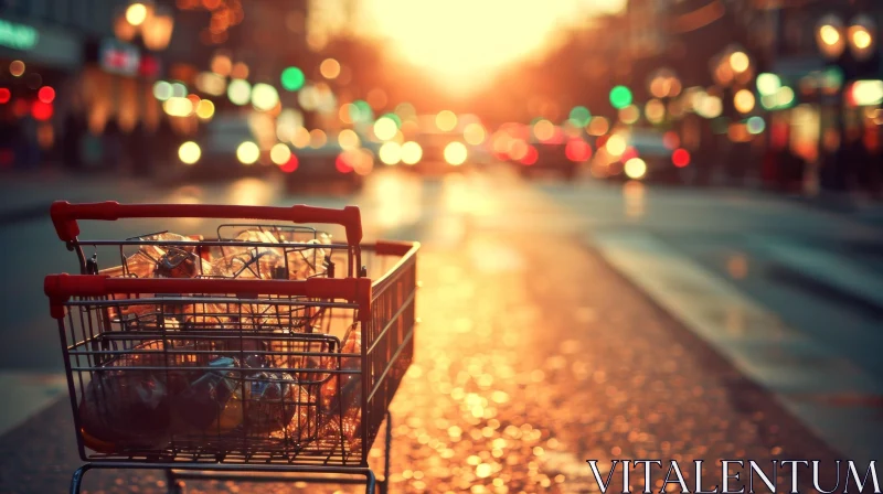 Empty Shopping Cart in Urban Setting AI Image