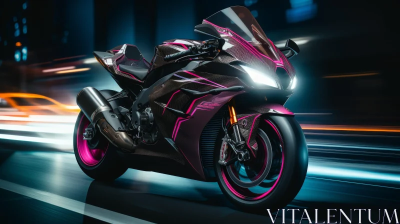 Futuristic Black Motorcycle with Pink Accents AI Image