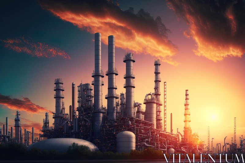 AI ART Industrial Refinery at Sunset: Dreamy Atmosphere and Baroque Energy