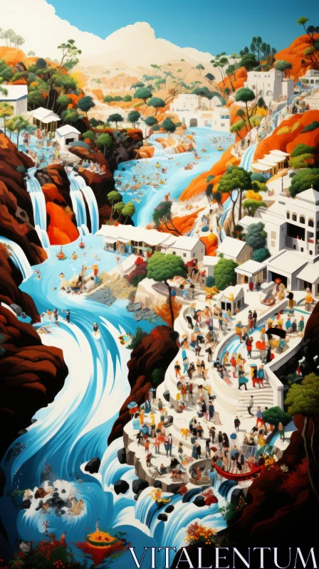 Lively Water Park in Canyon: An Artistic Blend of Nature and City Life AI Image