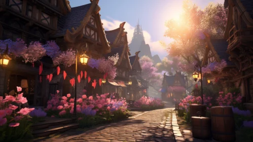 Medieval Town with Flowers in Mori Kei Style - Unreal Engine 5 Artwork