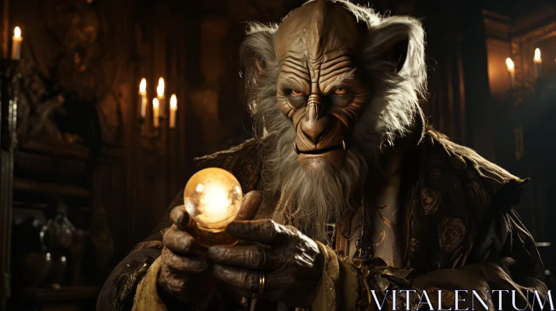 Mystical Old Man Portrait with Golden Orb AI Image