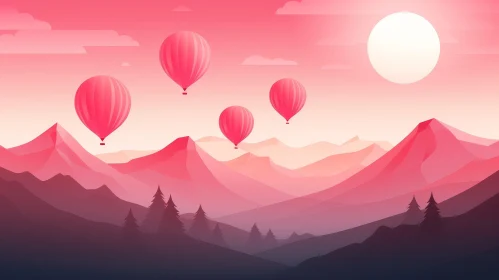 Serene Mountain Landscape with Hot Air Balloons