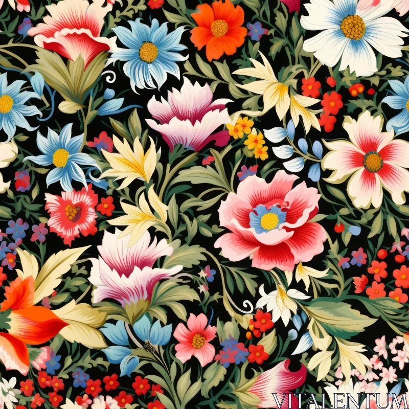 AI ART Vintage Floral Pattern on Dark Background