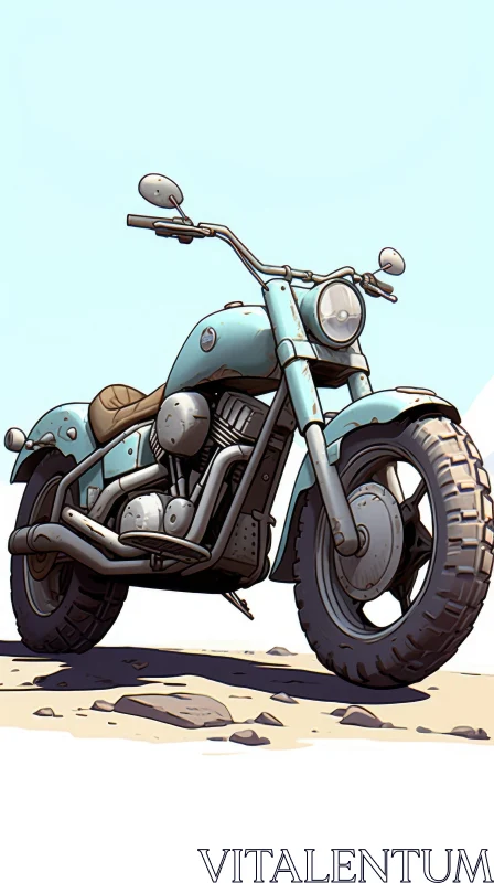 AI ART Vintage Light Blue Retro Motorcycle on Rocky Surface