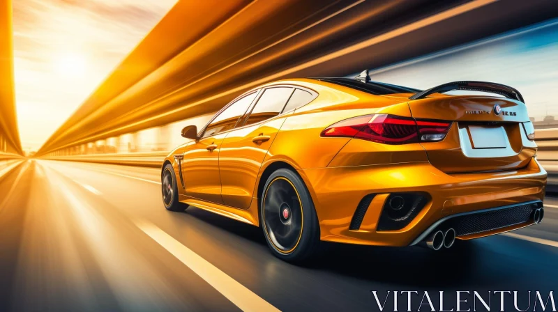 Yellow Car Speeding on Asphalt Road with Blurred Background AI Image