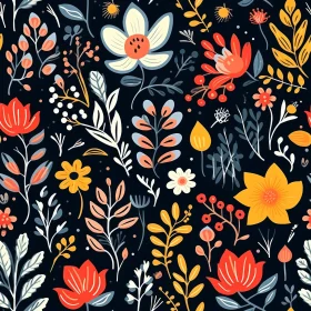 Cheerful Floral Pattern on Dark Blue Background
