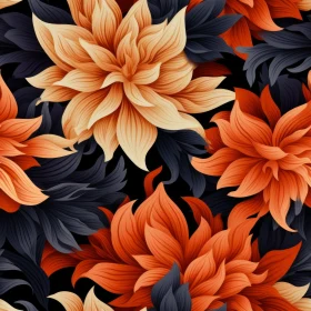 Dark Floral Seamless Pattern - Orange, Yellow, Cream Flowers