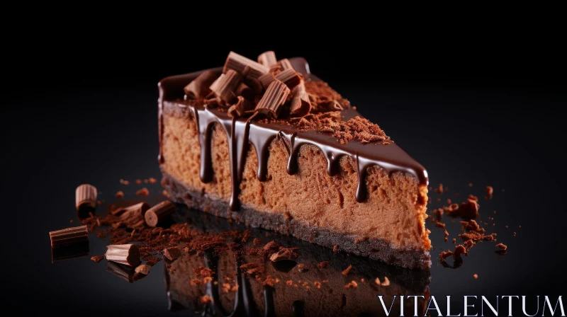 Decadent Chocolate Cheesecake Slice on Black Plate AI Image