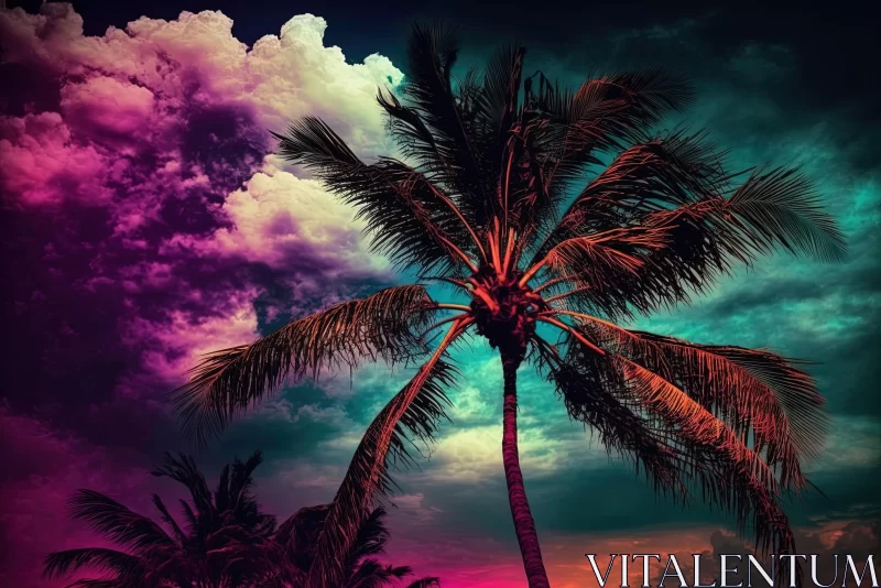 Enchanting Palm Trees Against a Vibrant Night Sky | Digital Art AI Image