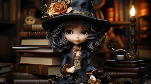 Enchanting Witch Figurine on Books with Candle