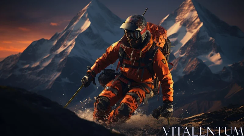Extreme Skiing Adventure in Snowy Mountains AI Image