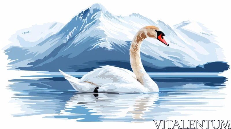 AI ART Graceful Swan Swimming in Winter Lake